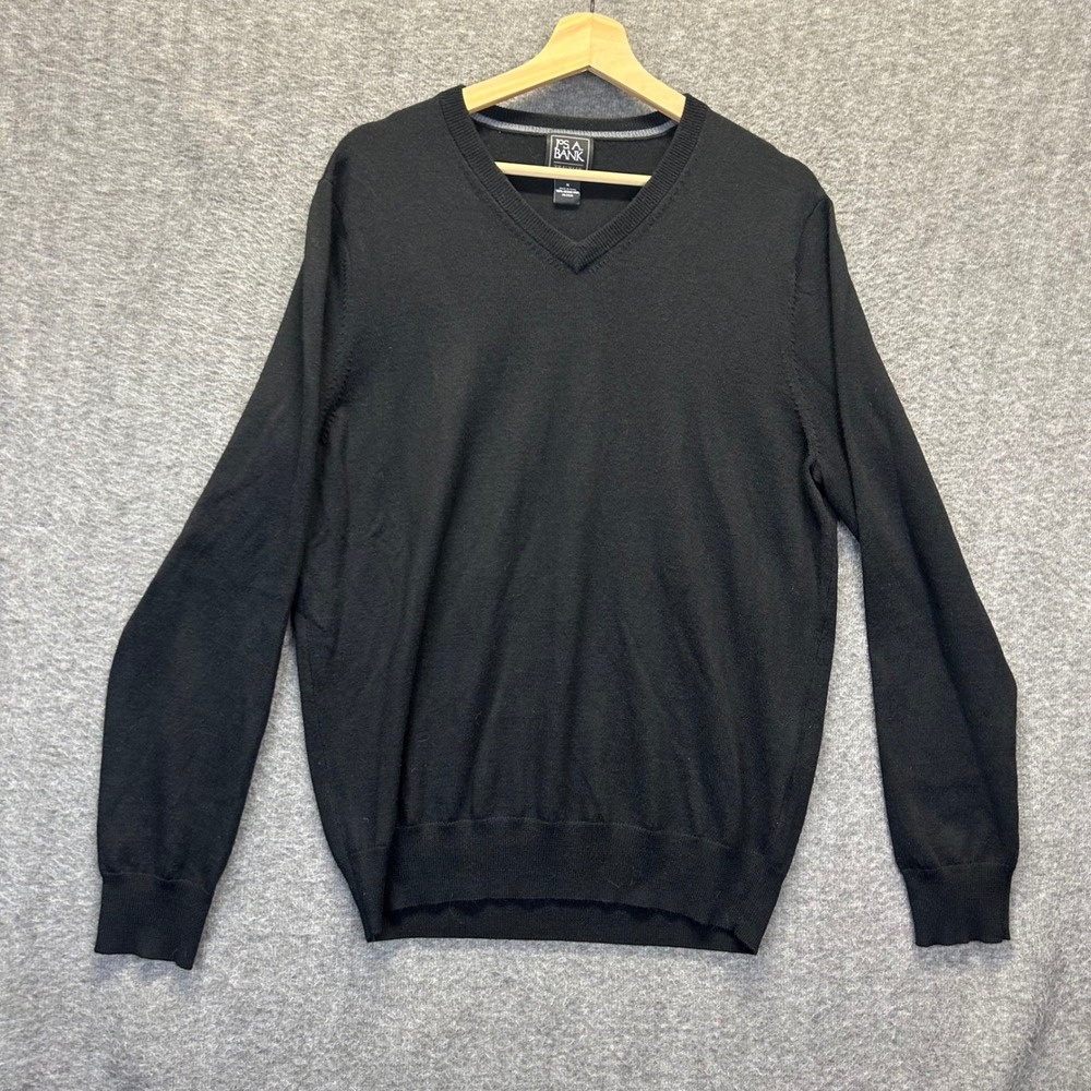 Jos A Bank Traveler Mens Black 100% Merino Wool V-Neck Sweater Size M Regular